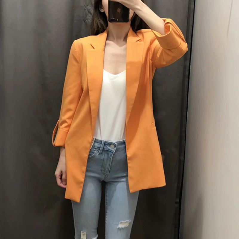 2019 Chic Pink Women Jacket Blazer Solid Notched Collar Pockets Office Ladies Blazers Wear Coat Female Slim Outerwear Tops