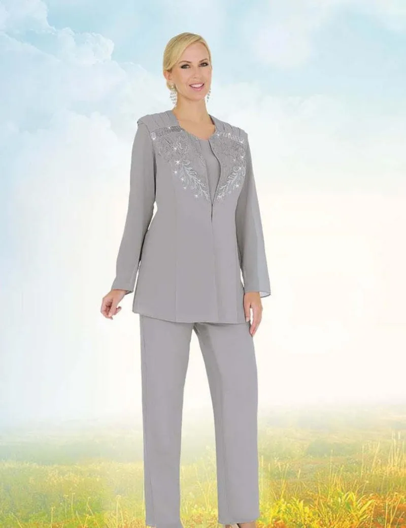 2016 Elegant Silver Mother Of The Bride Pants Suit 3 Piece