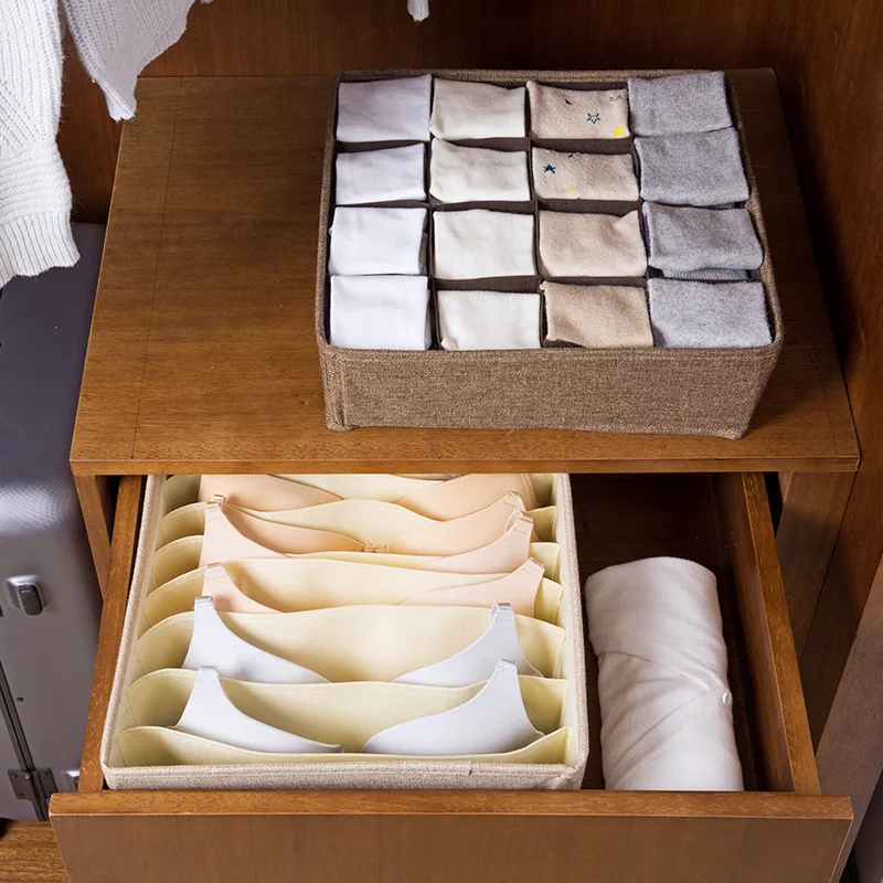 Plain Color Flax Underwear Storage Box Sock Partition Box 16 Grids Wardrobe Underwear Panties Lattice Finishing Box