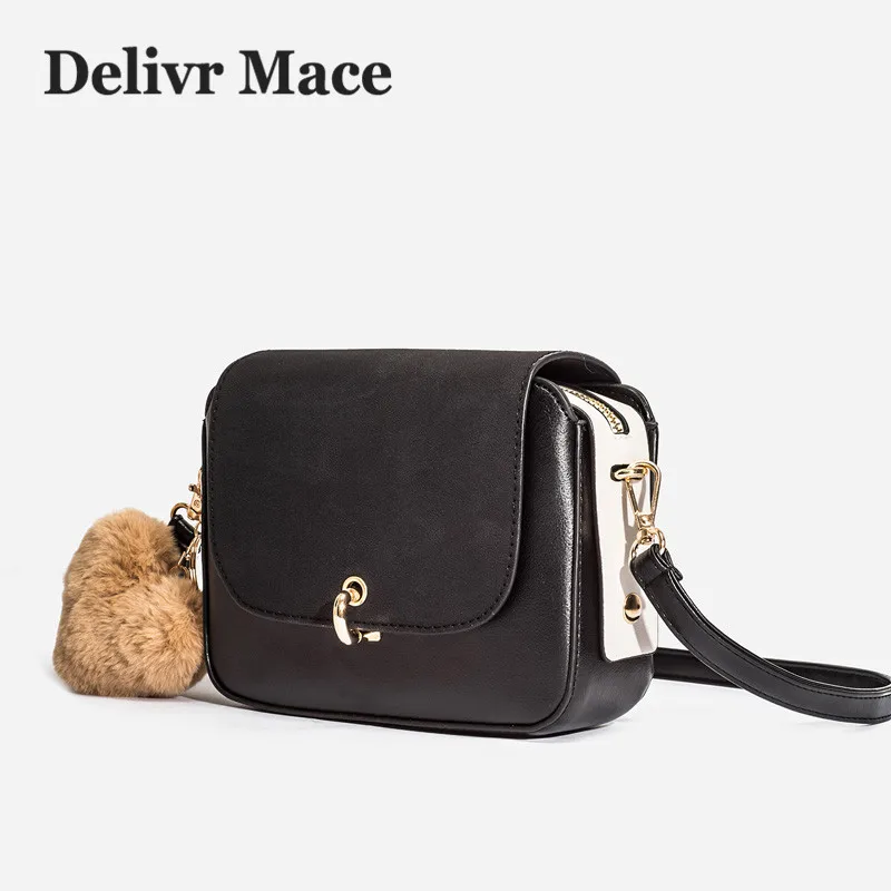 

Women Bags Small Suede Black Hairball Flap 2019 Women's Crossbody Bags Sac A Main Shoulder Bag Female Ladies Crossbody Bag
