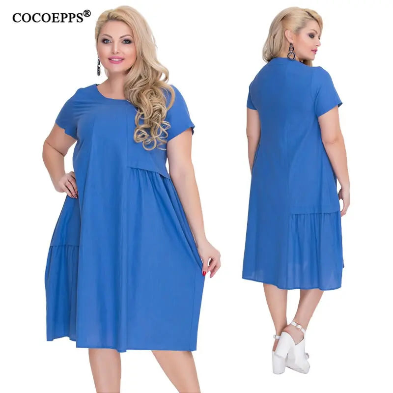 COCOEPPS Новое Женское платье большого размера летнее свободное офисное платье большого размера с коротким рукавом модное Повседневное платье Vestidos 5XL 6XL