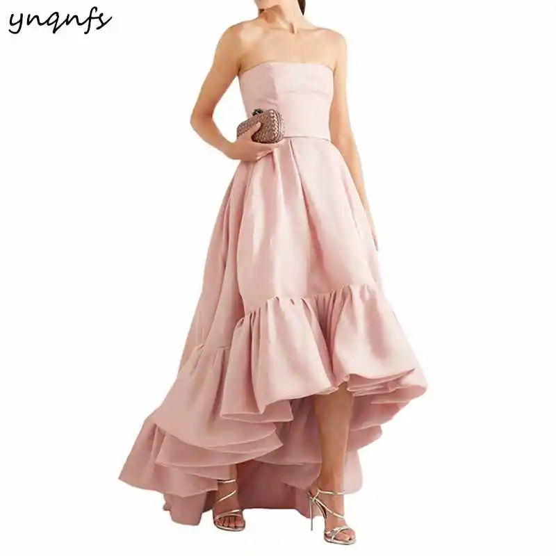 pearl pink YNQNFS ED162 нормкор тафта Высокая Низкая платье Пром бальное платье подружки невесты короткое спереди и длинное сзади - Цвет: pearl pink