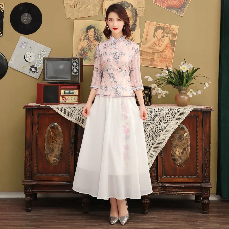New improved version of cheongsam dress girl young Chinese Hanfu female two-piece Chinese style elegant long section Size S-3XL
