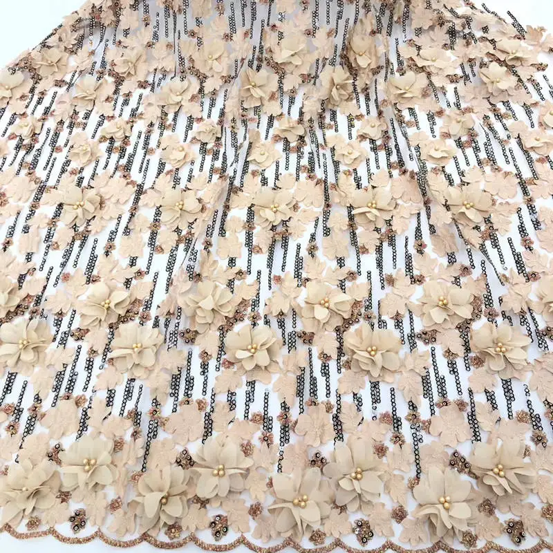 

Luxury french lace Solid tulle lace African Swiss fabric with 3D applique flower beads sequins Perfect Quality RG815