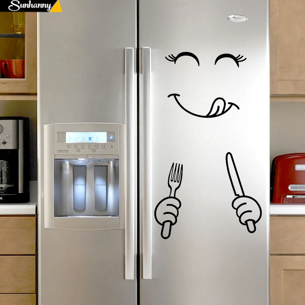 

Sunhanny Cute Sticker Fridge Happy Delicious Face Kitchen Fridge Wall Refrigerator Vinyl Stickers Art Wall Decal Home Decor