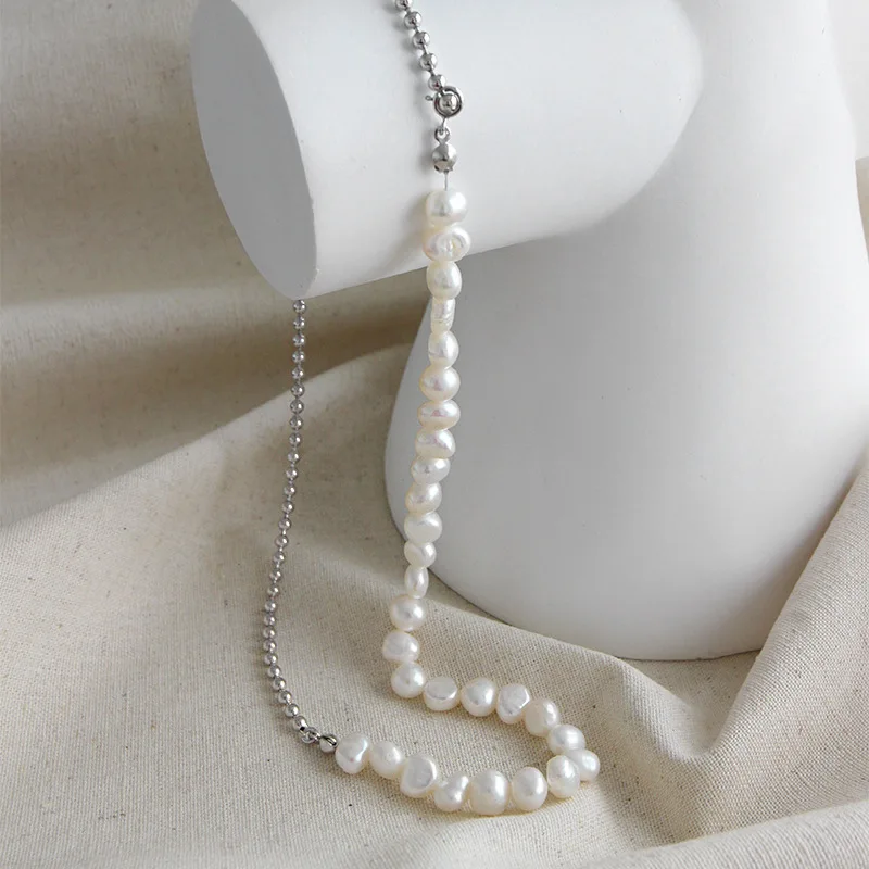 SHANICE INS Trendy S925 Sterling Silver Baroque freshwater pearl bead chain 925 sterling silver choker charm necklace silver necklace silver necklace charms