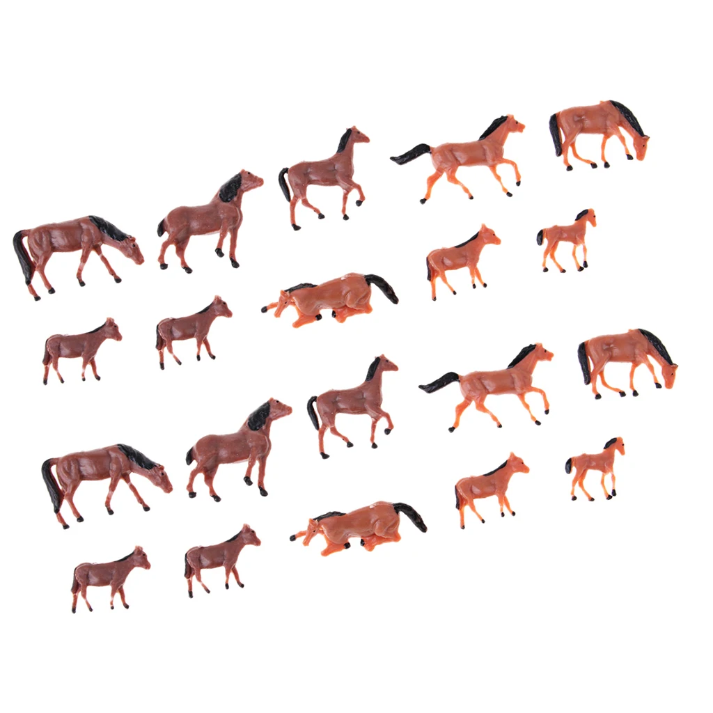 20Pcs 1/87 HO Scale Horses Model Painted Animal Figure for Miniature Models
