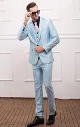 Женихов Для мужчин Baby Blue жениха Смокинги для женихов Нотч Slim Fit Для мужчин костюм одна кнопка Best мужские свадебные ужин Костюмы (куртка +