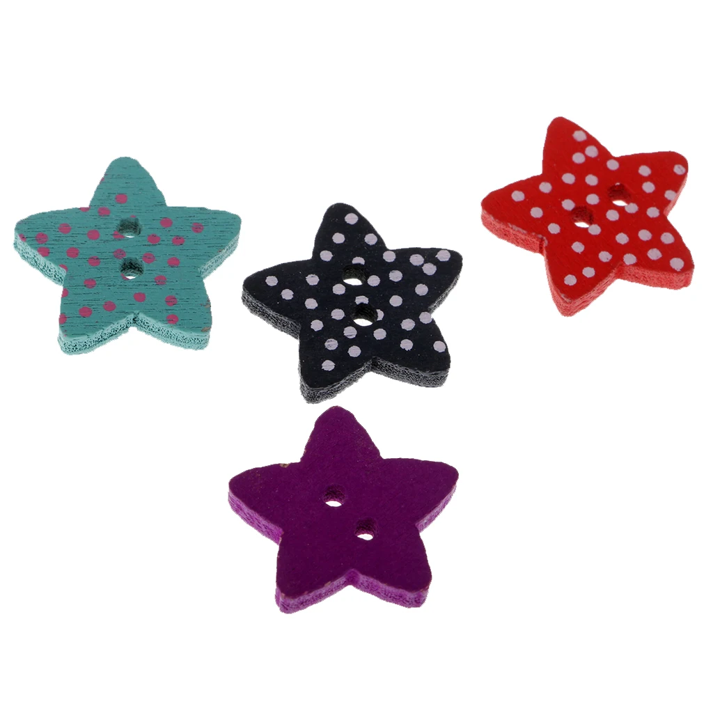 100pcs Mixed Star Shaped Wooden Buttons Polka Dot Buttons for Sewing Craft