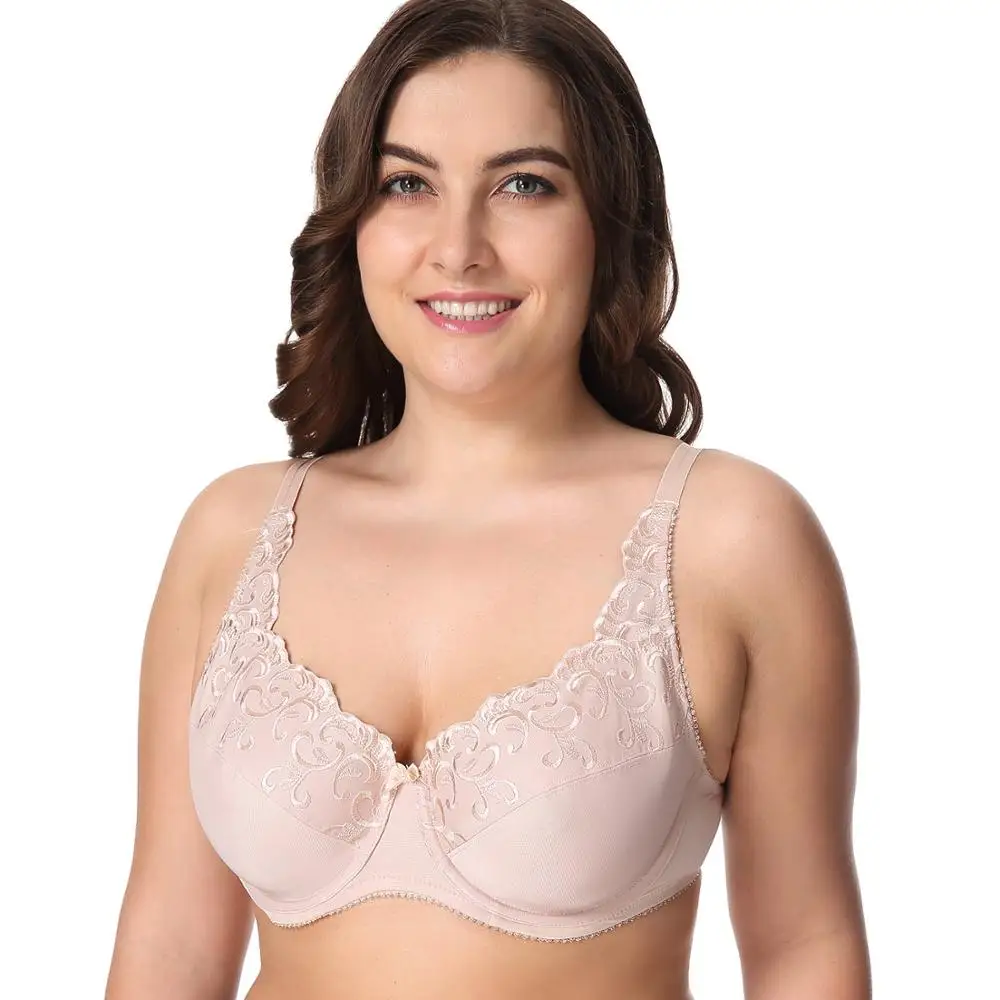 

Underwire Full Coverage Floral Embroidered Minimizer Bra 34 36 38 40 42 C-F