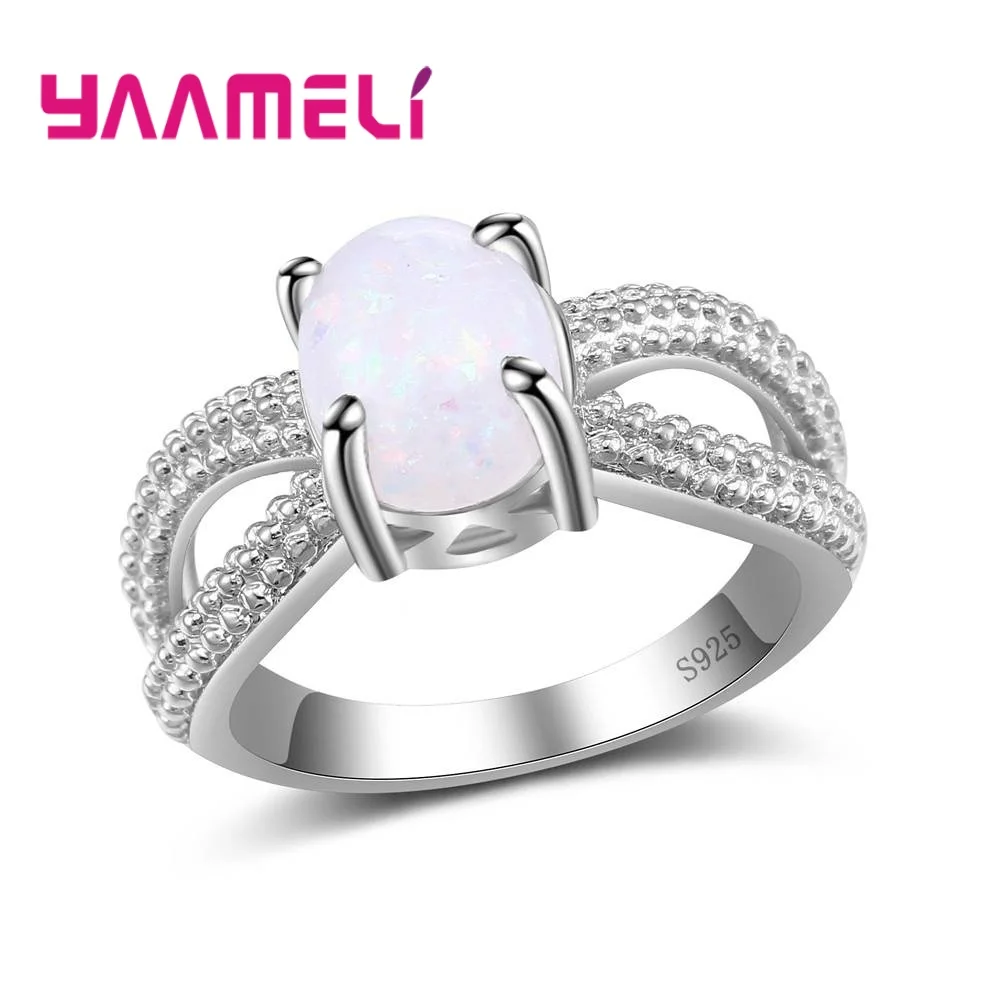 

YAAMELI Printed With S925 Double Layer Sterling Silver Finger Rings For Women Female Prong Setting Opal Crystal Jewelry Gift