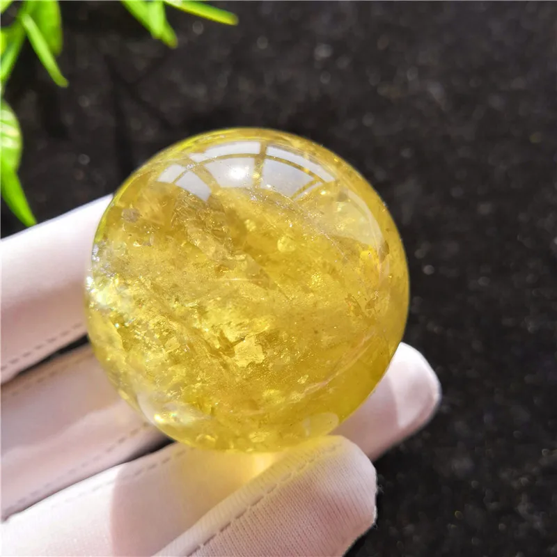 Natural Yellow Quartz Crystal Citrine Ball Healing Stone Home
