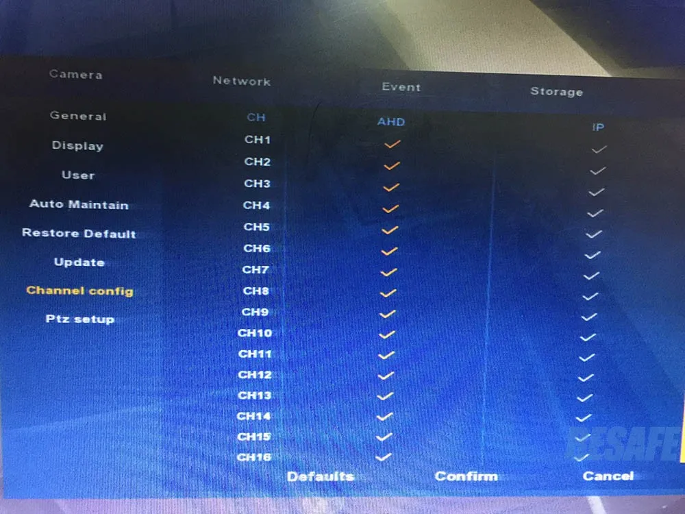 DVR menu-channel config-16ch