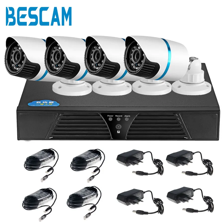 8ch NVR Full HD 4pcs 1080P 2.0mp Outdoor Waterproof Camera 20M RJ45 Lan Cable Power Supply CCTV Kits Security IP Camera System