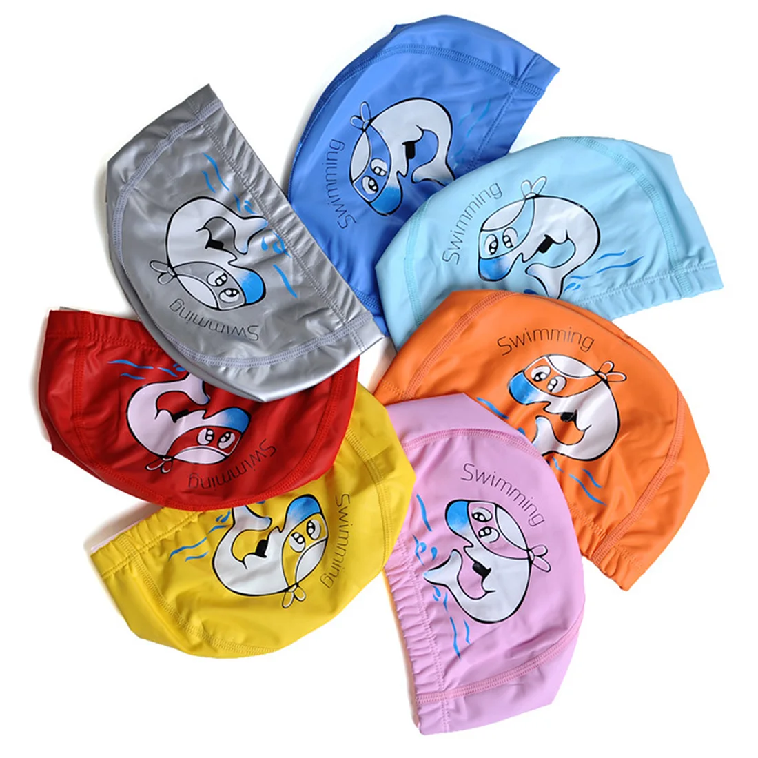 

Cartoon Dolphin Children Swimming Cap with PU Coating Waterproof Earmuffs Cap for Kids