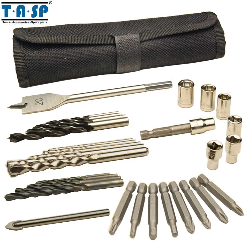 TASP 31PC Multi Purpose Power Tool Accessory Set Driver Drill Bit Kit for Wood Concrete and