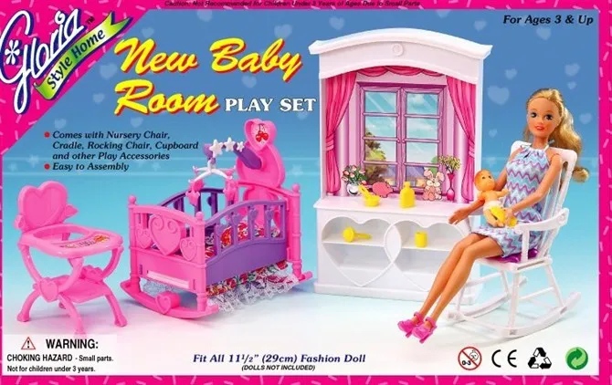 

The new case for barbie doll accessories crib rocking chair stroller toys, baby room furniture, bicycles girl