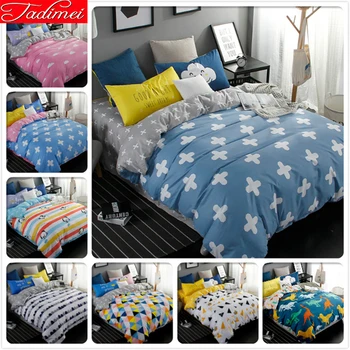 

Blue Grey Double Size Quilt Duvet Cover 3/4 pcs Bedding Set Adult Kid Child Soft Cotton Bed Linen Single Queen King Size 200x230