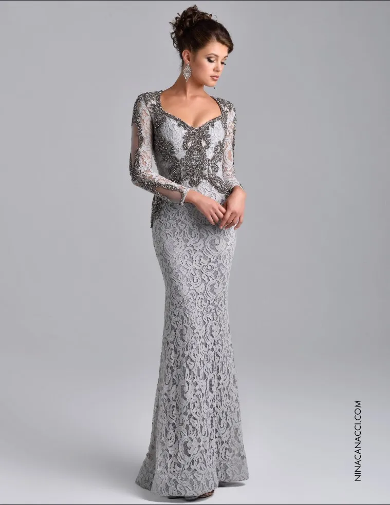 vestidos de noche formales de manga larga elegantes con cuentas de