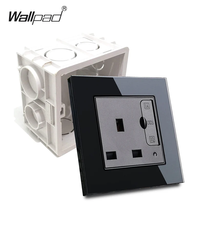 Wallpad S6 белая черная стеклянная панель одна 13A британская настенная розетка с 2 usb