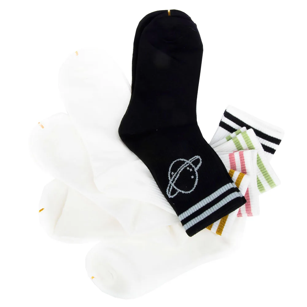 

Asteroid Cartoon Funny Women 100% Cotton Socks Colorful Girls Harajuku Socks Silver Striped Spring Lady Casual