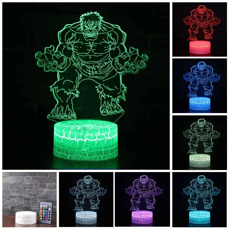 

HQXING Avengers Hulk Acrylic LED Night Light 3D Lamp Lighting Toy Kids Room LED USB Electronic Gadget Home Decor Bed Light