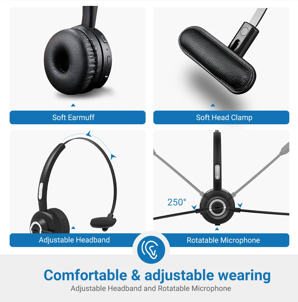 Langsdom H3 Wireless Call Center Headset Bluetooth 5.0 Wireless Trucker Headphones With Mic Hands-Free Earphones For Phone PC