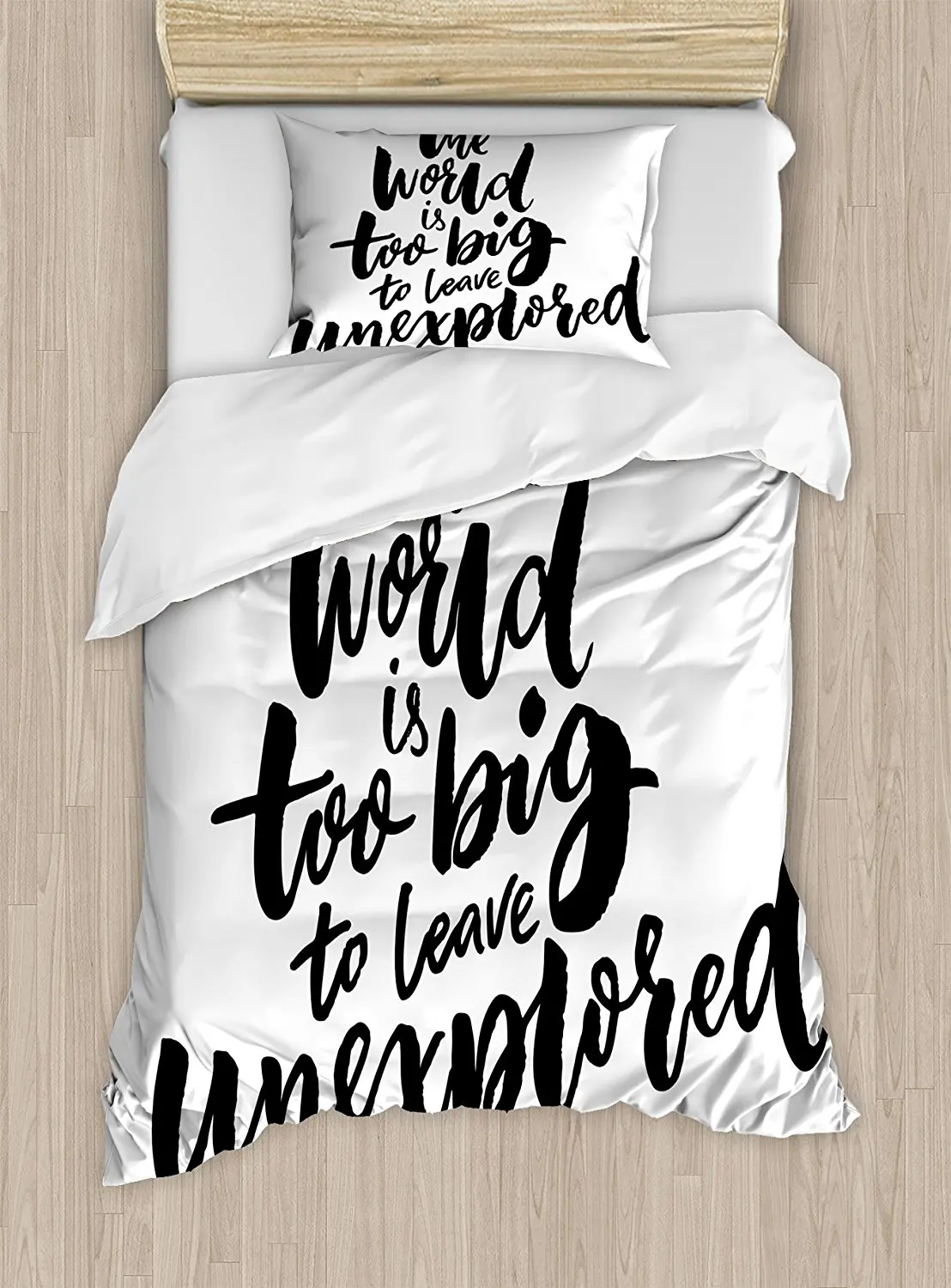 

Adventure Duvet Cover Set World is Too Big to Leave Unexplored Quote Motivational Inspirational Lettering 4 Piece Bedding Set