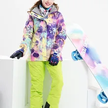 Новое поступление женский лаймовый лыжный костюм женский лыжный Сноубординг костюм меховой воротник фиолетовый Лыжная куртка и лаймовый лыжный комбинезон