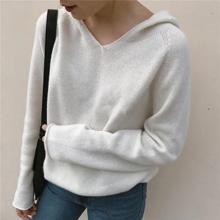 cashmere wool blend knit women hooded crimping pullover sweater coat wide loose large size S-3XL