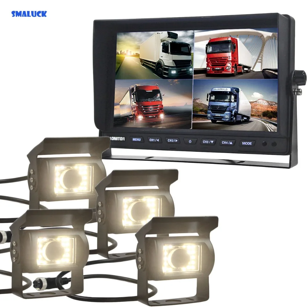 

SMALUCK 10" Rear View Monitor with Waterproof LED Night Vision 4 Backup Cameras for RV Truck Bus Parking Assistance System