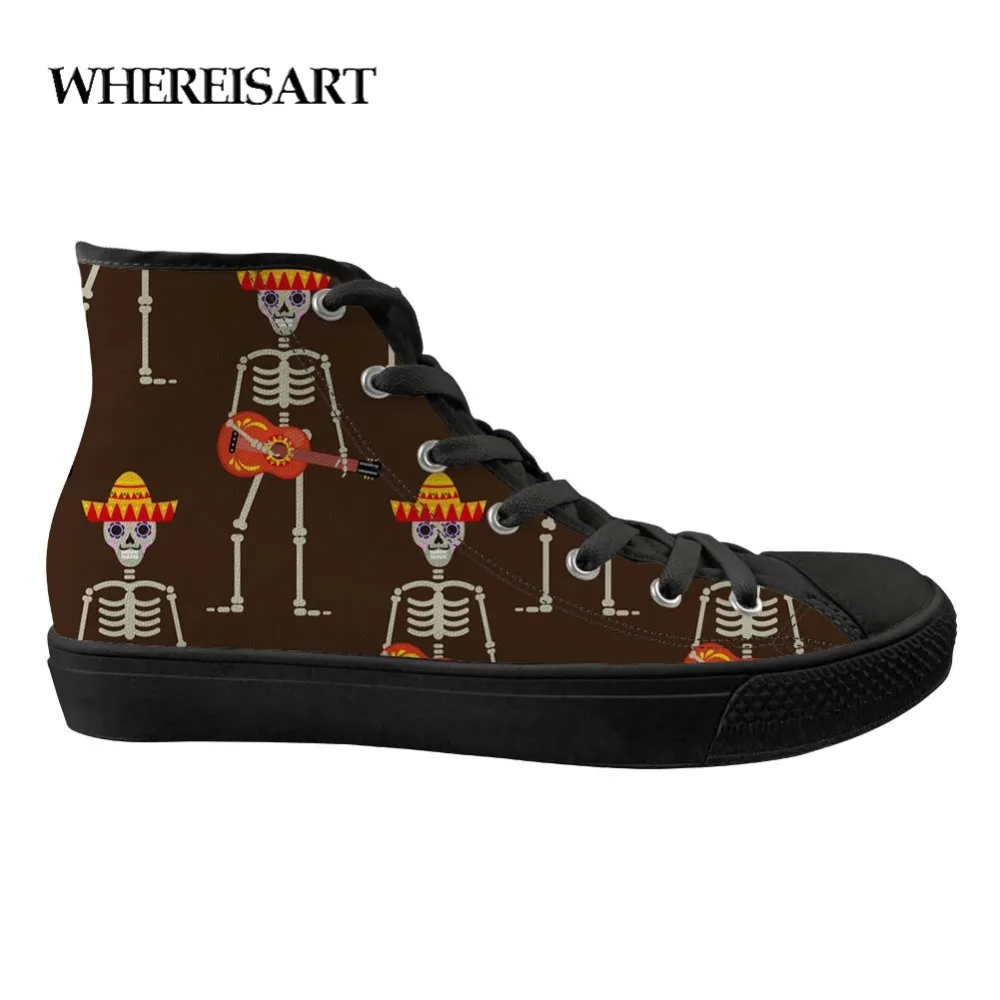 

WHEREISART High-top Men's Vulcanized Dancing Skeleton Print Shoes Printing Men's High To Help Casual Teen Boys Canvas Shoes