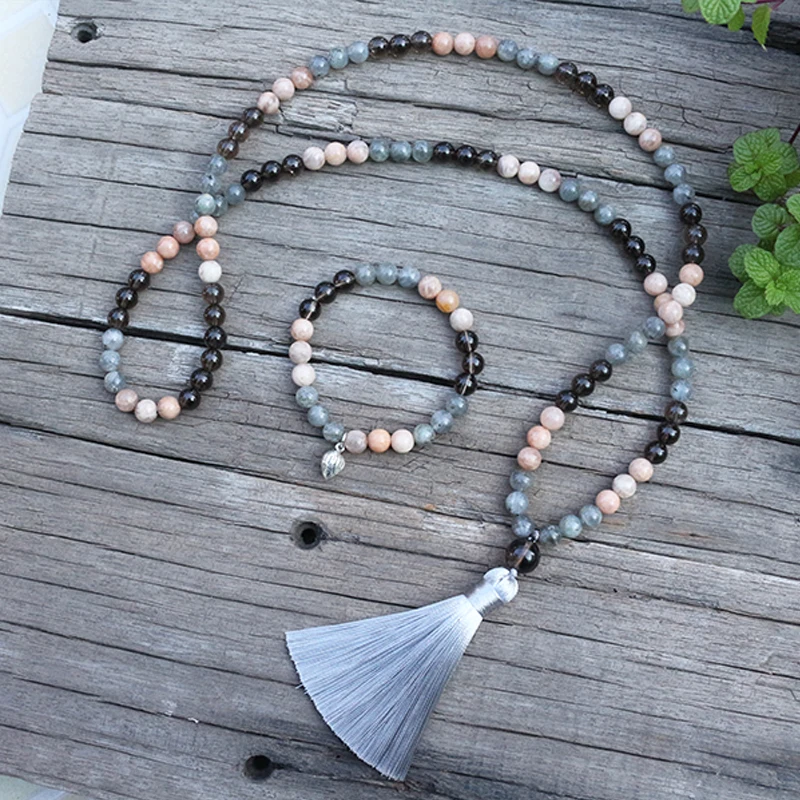 

8mm Natural Stone Beads, Sunstone, Labradorite, Change, JapaMala Sets,Spiritual Jewelry,Meditation,Inspirational, 108 Mala Beads