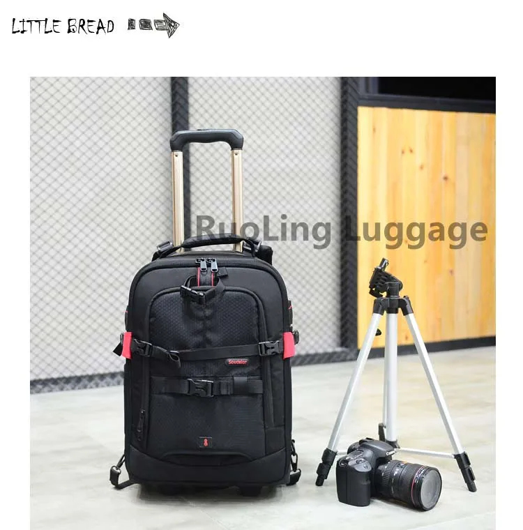 LeTrend Большая вместительная Противоударная Наплечная дорожная сумка, рюкзак для фотосъемки, профессиональная сумка для SLR камеры, чемодан на колесиках, тележка