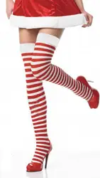 Ботфорты хлопковые носки в полоску Колледж Гольфы Для женщин гетры Рождественские красный, белый
