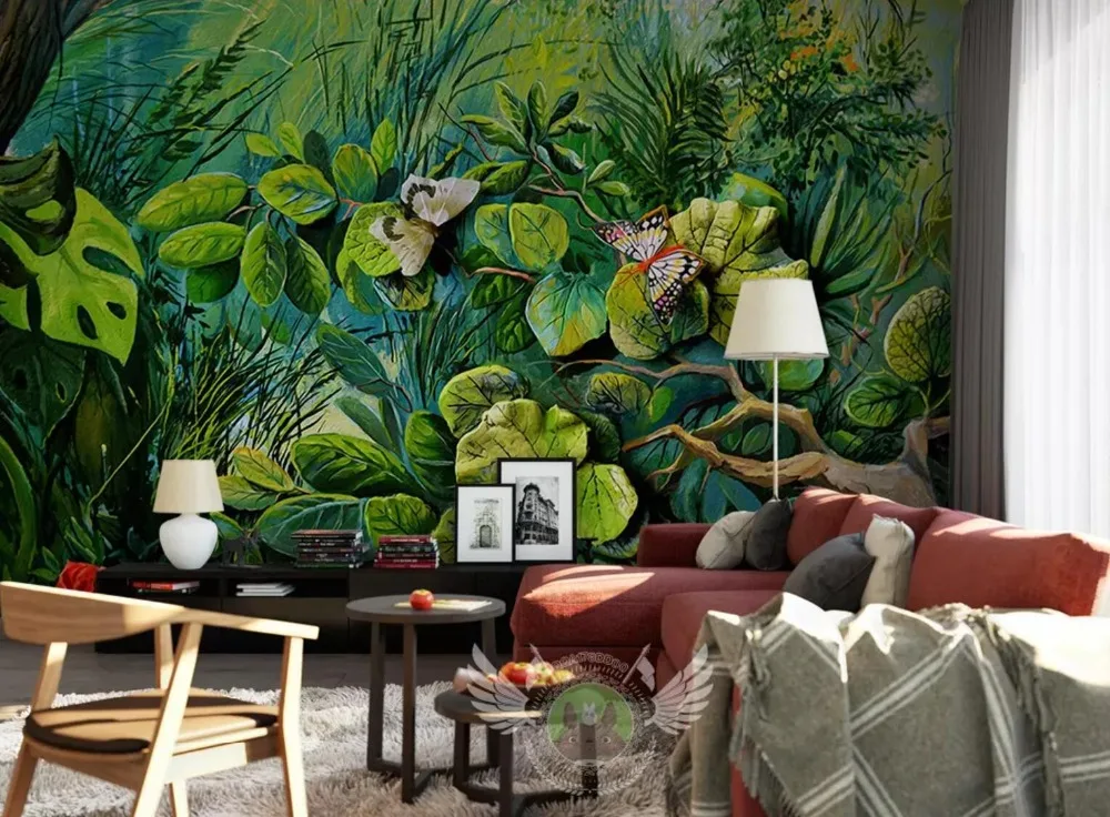 [Self Adhesive] 3D Green Leaves Woods 33 Wall Paper mural Wall Print