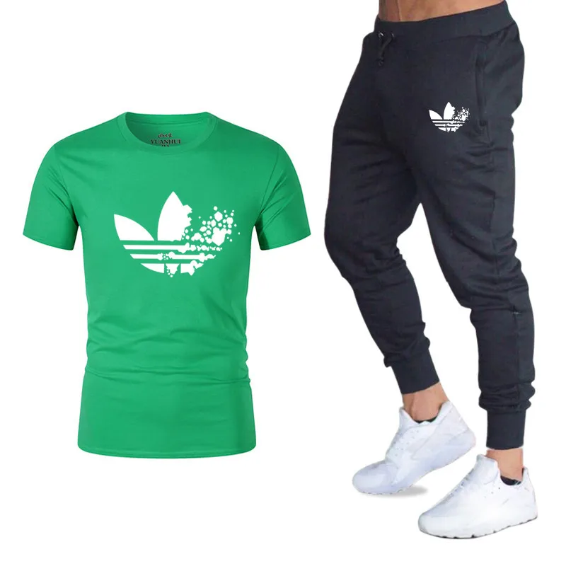  Male Casual Tshirt Gyms Fitness trousers men 2019Summer Hot Sale Men's Sets T Shirts+pants Two Pieces Sets Casual Tracksuit new