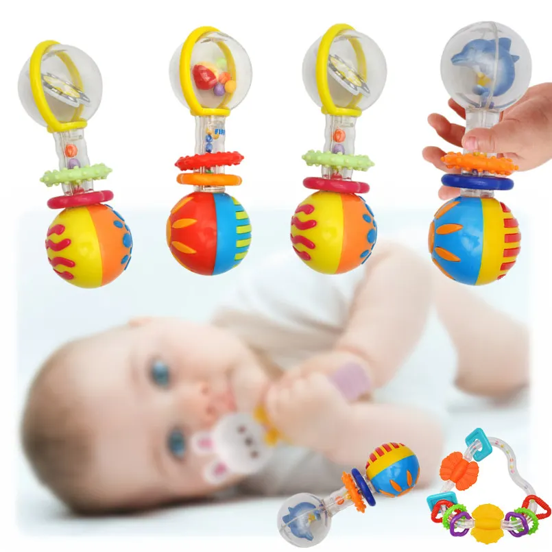 

baby rattle teether toys 0-12 month Food Grade Teething Rattle Plastic Hand Bell infant Teether Toy for 13-24 month toddler toy