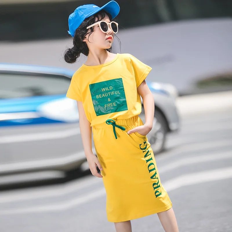 

2019 Toddler Kids Baby Girls Clothes Set Summer Cotton Children Girls Clothing Sets T-shirts Tops Tees + Skirts Costume 9 10 12