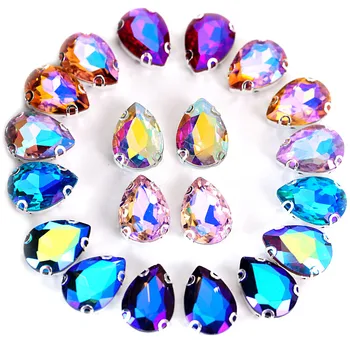 

5 Sizes Colorful Teardrop Red AB Sew On Rhinestones Droplet D Claw Sew On Claw Rhinestones Crystal AB For Wedding Dress B0718