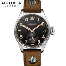 AGELOCER Mens Relógio Mecânico Ponteiro de Segundos Individuais Aviador Militar Do Exército Relógios de Couro À Prova D’ Água Masculino Relogio masculino