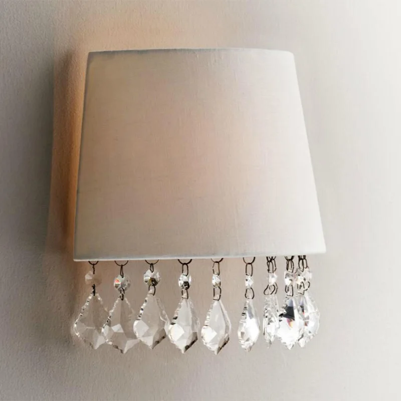 

American minimalist bedroom wall lamp Nordic Princess Room mini crystal lamp European creative cloth cover lamp ya7313