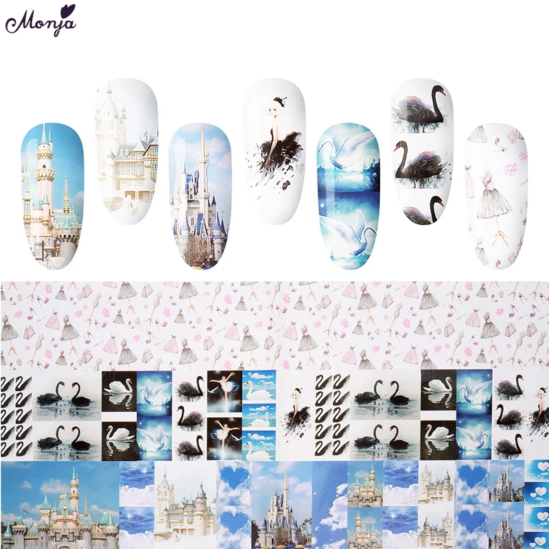 

Monja 1 Sheet Nail Art Starry Sky Sticker Swan Castle Cloud Ballet Pattern DIY Transfer Decals Nail Tips Manicure Decoration