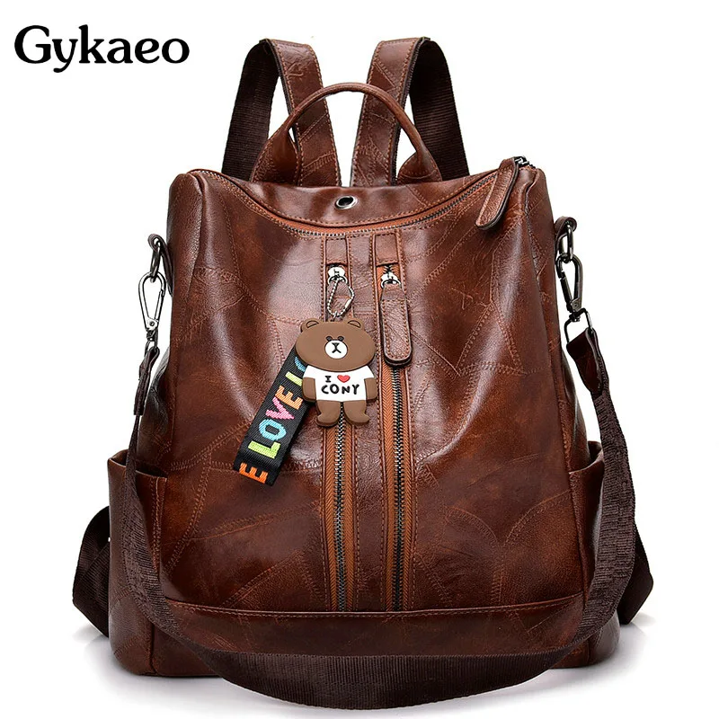 

Gykaeo 2019 Summer Retro Women's Backpack Ladies Soft Leather Casual Large Capacity School Bags for Teenage Girls Backpacks Bags