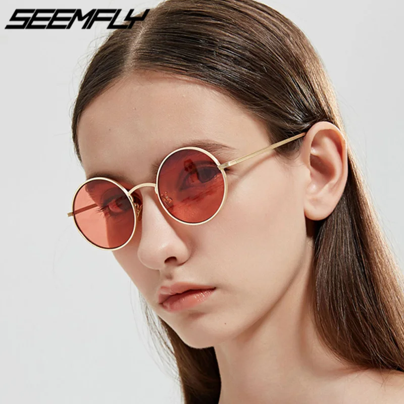 

Seemfly Vintage Men Women Sunglasses Punk Style Round Metal Frame Colorful Lens Sun Glasses Fashion Eyewear Gafas De Sol UV400