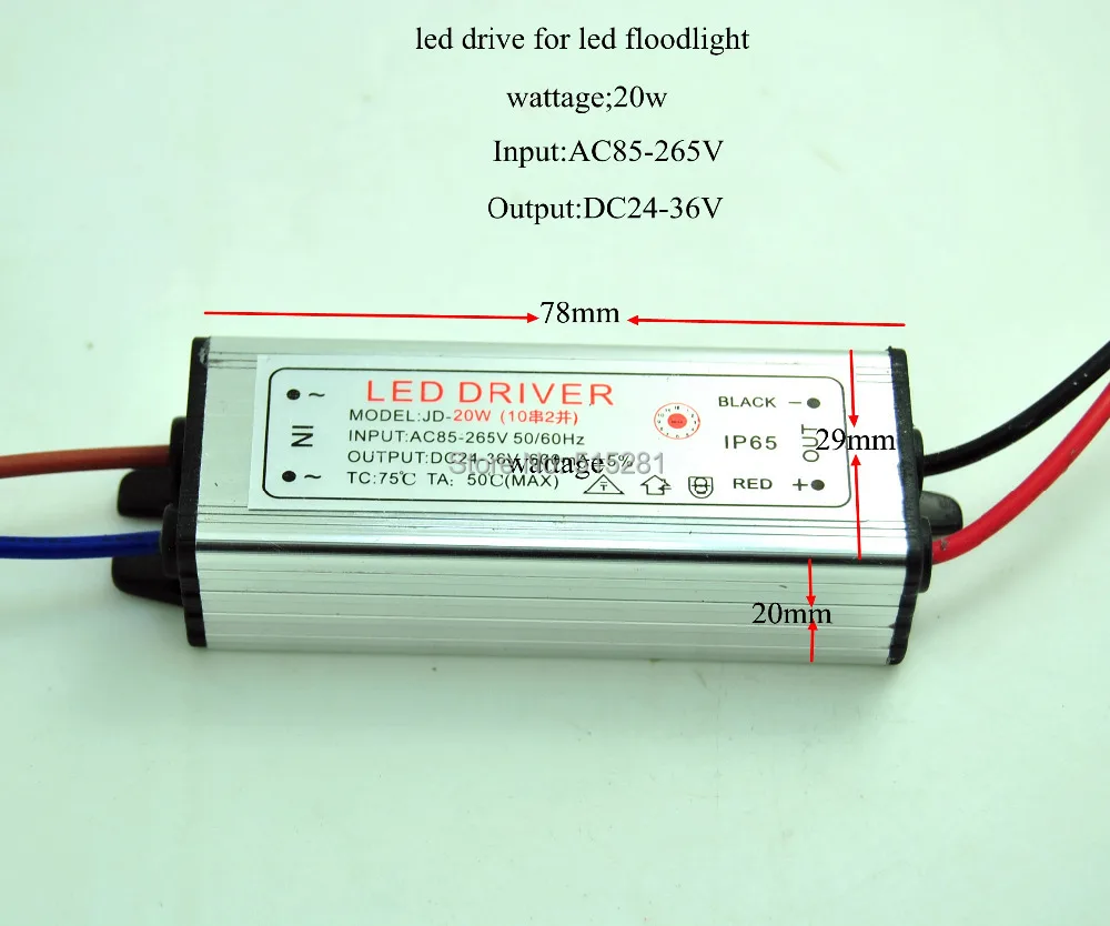 

100 PACK 20W LED Driver DC24-36V 600mA LED Power Supply Floodlight Driver (10Series 2 Parallel) Waterproof IP65 Transformer
