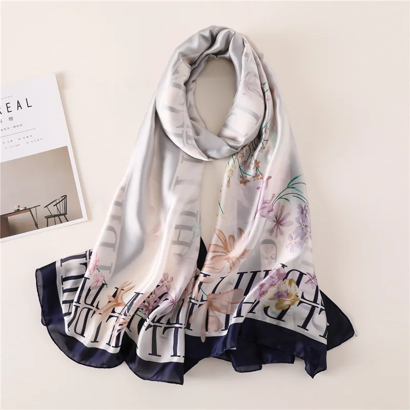 

2019 New Women's Silk Summer Scarf Soft Print Autumn Scarves Large size Shawls and Wraps Long Lady Pashmina Hijabs Beach Stole