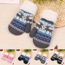 Хлопковые плюшевые меховые зимние детские перчатки, теплые детские перчатки для мальчиков и девочек, варежки на полный палец, перчатки с рождественским оленем