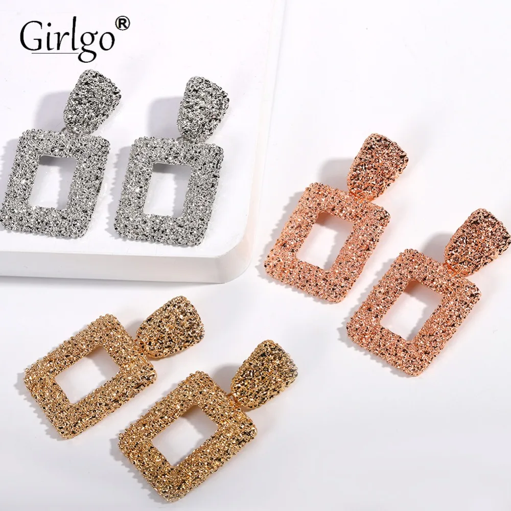 

Girlgo Vintage Square za earrings for women Punk Metal Maxi Dangle Gold Color Hanging Statement Earrings Jewelry Wedding Party