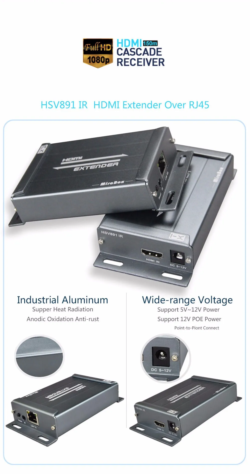 HSV891-IR Hdmi Extender ir over TCP/IP with Audio Extractor support 1080p cascade receivers HDMI extender ir by Rj45 Receiver RX
